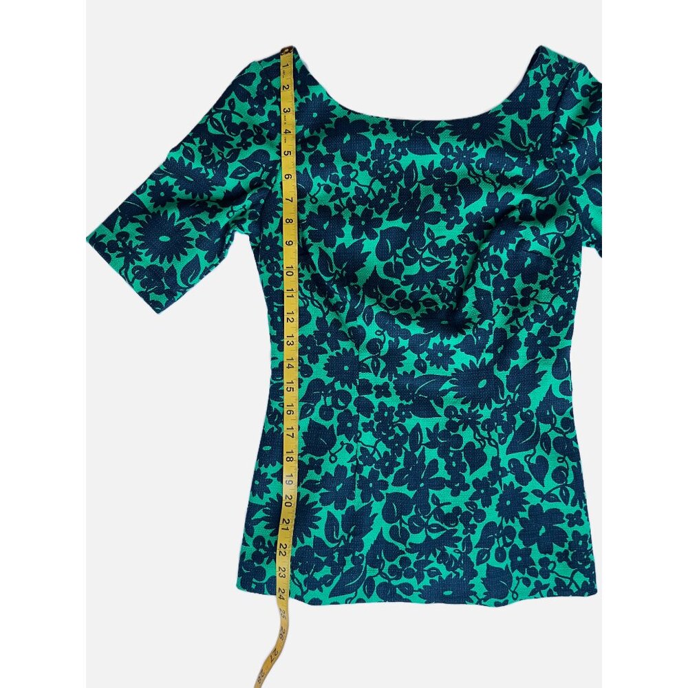 Boden Fleur Fitted Top -1/2 sleeve, sz 2, Highland Green with Shadow Floral -EUC - Picture 5 of 11